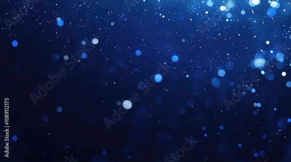 Fototapeta Blurred blue bokeh lights shimmering against a dark backdrop, creating a festive atmosphere with spacious areas for text and graphic overlays.
