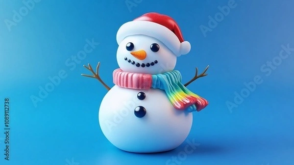 Fototapeta 3D Rendered Snowman Figurine with Carrot Nose and Scarf