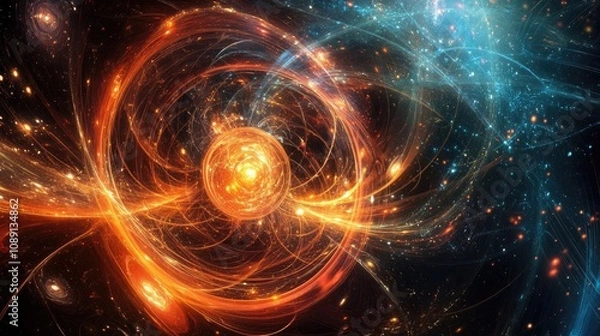 Fototapeta Quantum Internet Visualization with Cosmic Energy Swirls and Digital Transformation Effects in Vibrant Colors