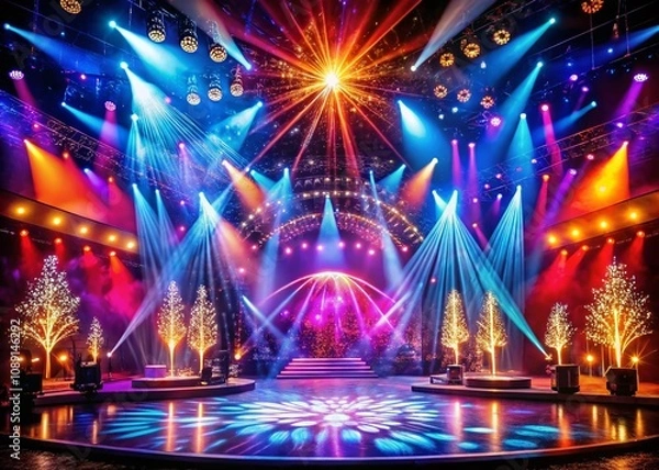 Fototapeta Captivating Stage Scene with Bright Lights and Dramatic Ambiance for Memorable Performances and Presentations in a Surreal Photography Style