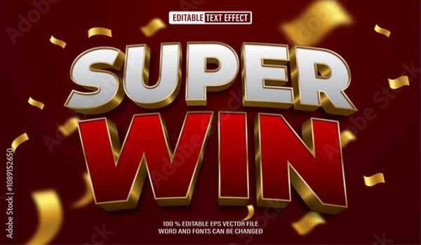 Obraz Editable 3d text style effect - Super Win Casino Golden text effect Template