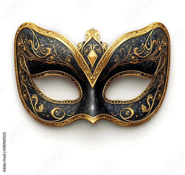 Fototapeta Elegant black and gold masquerade mask with intricate designs and embellishments, perfect for festive occasions and themed events