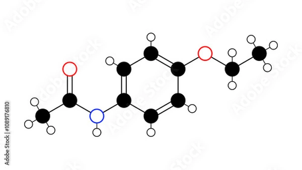 Fototapeta phenacetin molecule, structural chemical formula, ball-and-stick model, isolated image analgesic