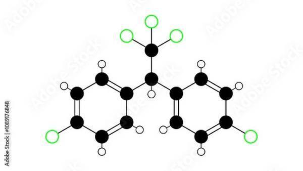 Fototapeta ddt molecule, structural chemical formula, ball-and-stick model, isolated image insecticide