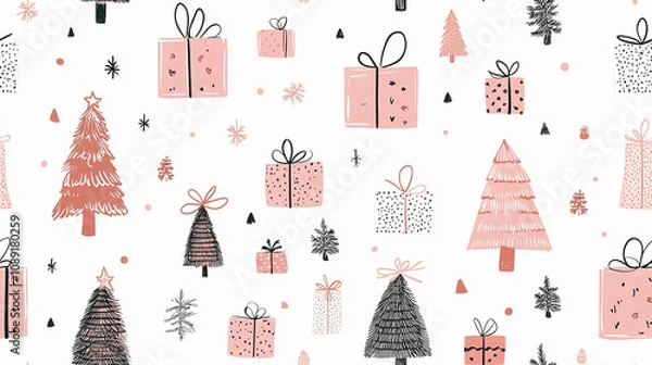 Obraz Christmas doodles: A simple and clean Background - Seamless tile. Endless and repeat print.