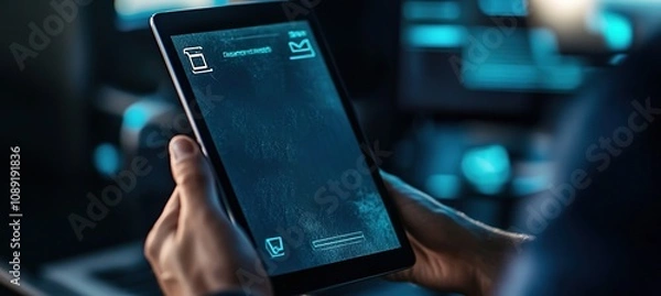 Fototapeta  a Businessman Holding a Tablet Displaying a "Payment Successful" Message, Symbolizing Online Digital Banking and Successful Transactions, Highlighting Fintech, E-commerce, and Shopping Market Element