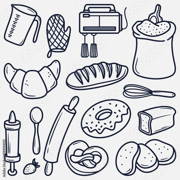 Fototapeta hand drawn cake making doodle elements