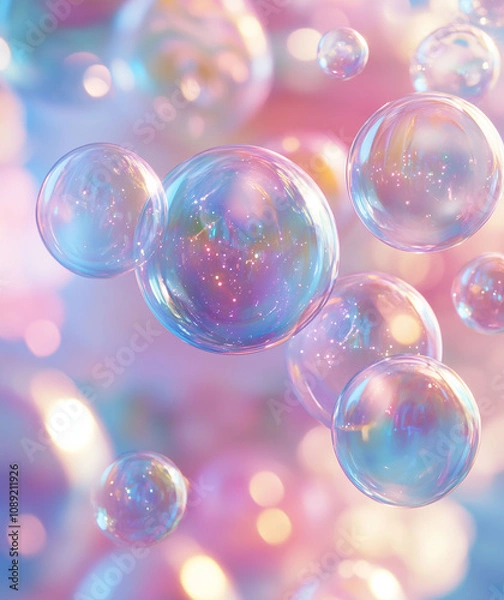 Fototapeta Whimsical Soap Bubble Fantasy: Soft Pink and Purple Pastel Dreamscape