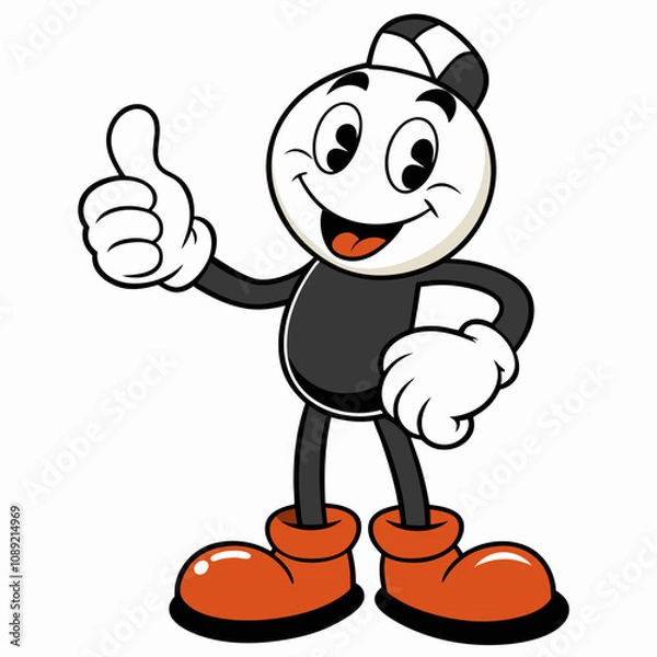 Fototapeta Fun figure giving a thumbs up and smiling with cheerful expression