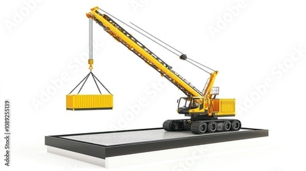 Fototapeta A crane lifting a shipping container on a platform, illustrating industrial operations.