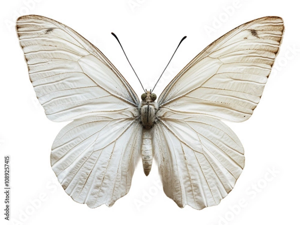 Fototapeta PNG Delicate white butterfly resting with open wings