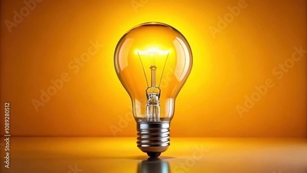 Fototapeta A glowing light bulb against a vibrant yellow backdrop, symbolizing innovation, inspiration, and the power of ideas.
