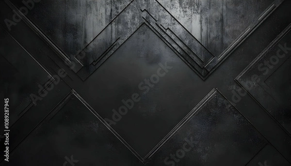 Fototapeta Abstract dark gray grunge textured background with geometric shapes and lines.