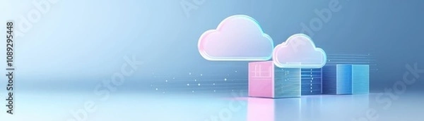 Fototapeta A digital illustration of stylized clouds in pastel colors, representing cloud computing and data storage technology.