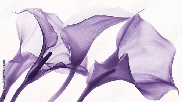 Fototapeta X-ray photography of calla lilies, light purple and white, ethereal and dreamy, with soft edges and blurred details, neutral tones, and a monochromatic palette.