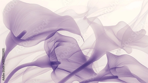 Fototapeta X-ray photography of calla lilies, light purple and white, ethereal and dreamy, with soft edges and blurred details, neutral tones, and a monochromatic palette.