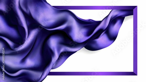 Fototapeta Elegant purple silk fabric draped elegantly within a purple frame, isolated on white.