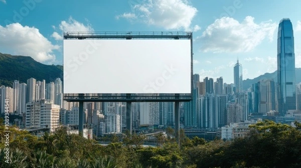 Fototapeta billboard or blank poster, blank white mast banner mockup, front view, outdoor, billboard clear poster for advertising display outside sign template, for Display or montage of product