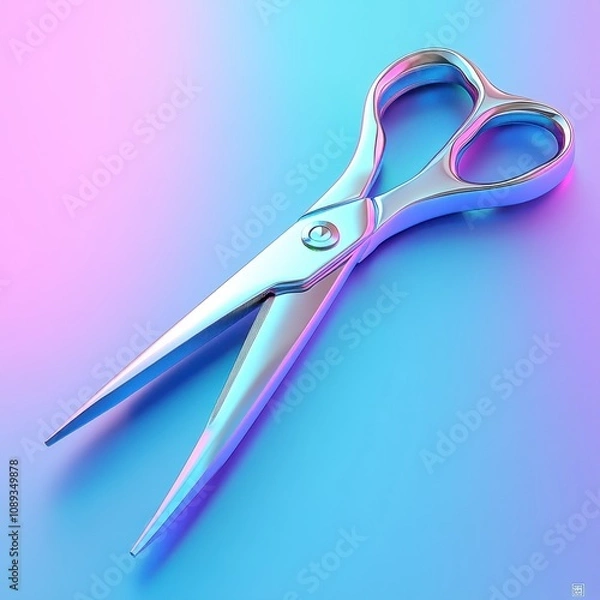 Fototapeta Vibrant and Futuristic Pair of Scissors on a Gradient Background