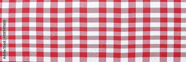 Fototapeta Red and white checkered cotton fabric with blue denim stripes, red and white checkered, textile pattern
