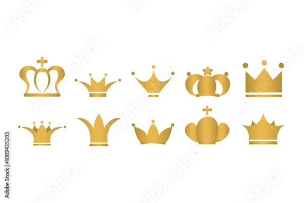 Obraz 王冠シルエット　ゴールドクラウンアイコンセット