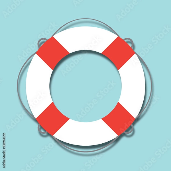 Obraz White lifebuoy with red stripes. Isolated Vector Illustration