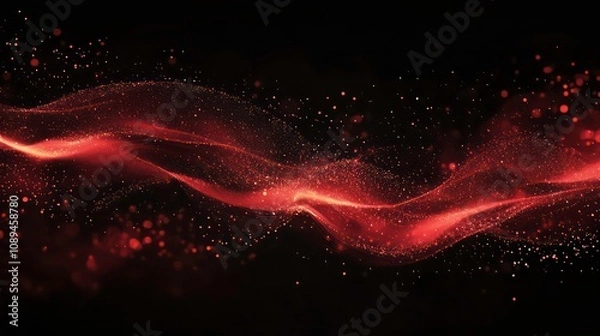 Obraz Abstract red wave of light and particles on a black background.