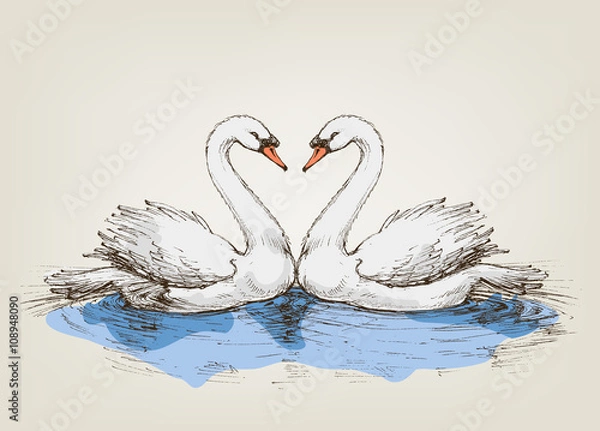 Obraz Two swans on lake love symbol
