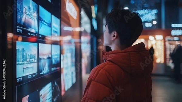 Obraz Urban Explorer Gazing at Digital Media Display