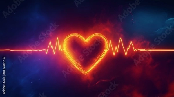 Fototapeta Vibrant Heartbeat Pulse Design on Abstract Background for Illustrating Love, Health, Lifeline, and Passion in Creative Digital Art Projects