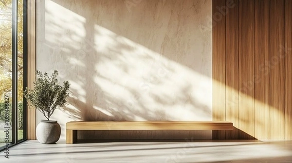 Obraz Modern Wooden Bench in a Minimalist Interior Design