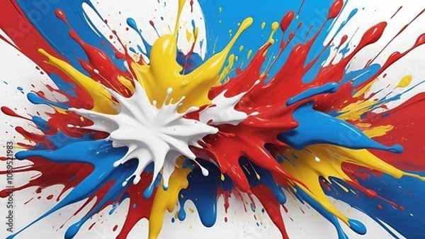 Fototapeta Bold paint splashes in vibrant colors on a clean white background, creating an energetic and creative design