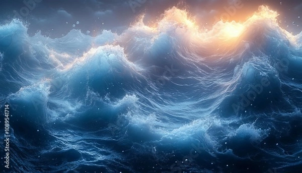 Obraz Ocean Mist and Pearls, serene background inspired by the ocean. Incorporate soft waves, misty overlays, 