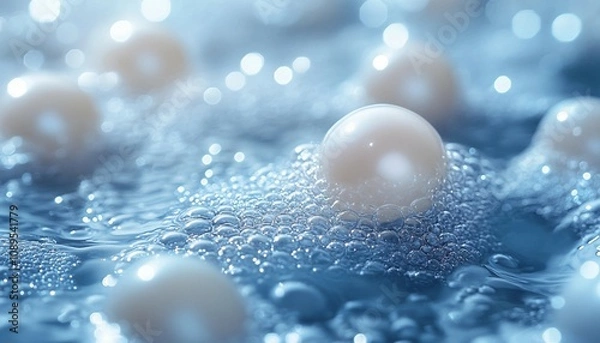 Obraz Ocean Mist and Pearls, serene background inspired by the ocean. Incorporate soft waves, misty overlays, 