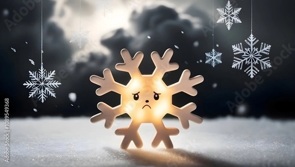 Fototapeta Delicate Wooden Snowflake Hiding Against Dramatic Cloudy Background