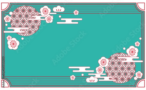 Obraz 梅の花と和風模様の背景イラスト素材