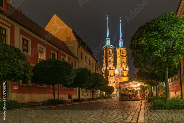 Obraz Katedra św. Jana we Wrocławiu nocą