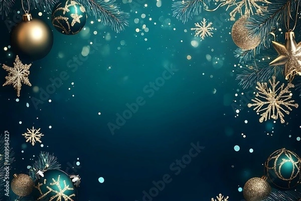 Fototapeta Deep teal background with shimmering particles for New Year