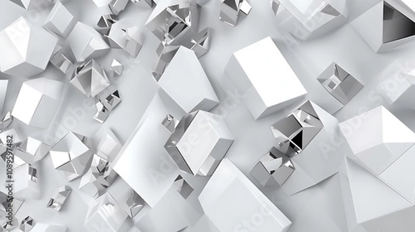Fototapeta Abstract White And Silver Geometric Shapes Composition