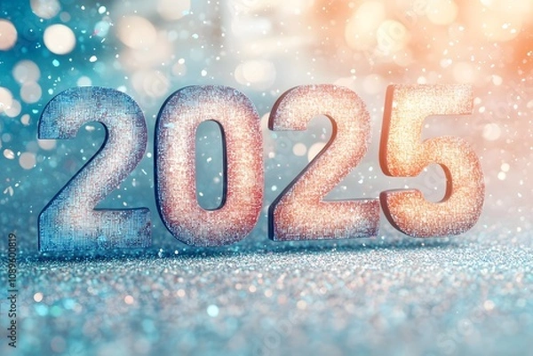 Fototapeta A vibrant and colorful background highlights the year 2025 in an abstract design. Generative AI.