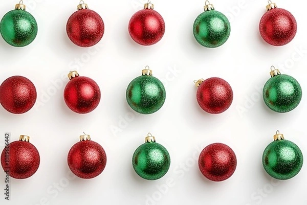 Obraz Abstract pattern of red and green Christmas baubles on a white background
