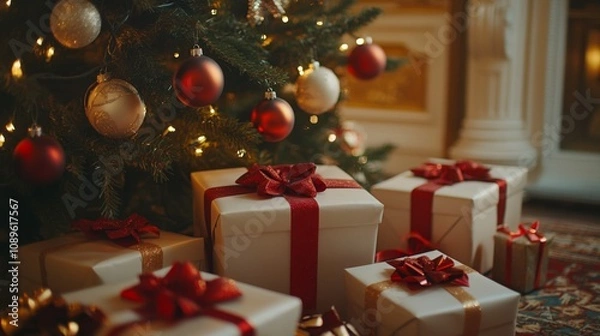 Fototapeta Christmas Presents Underneath Decorated Tree