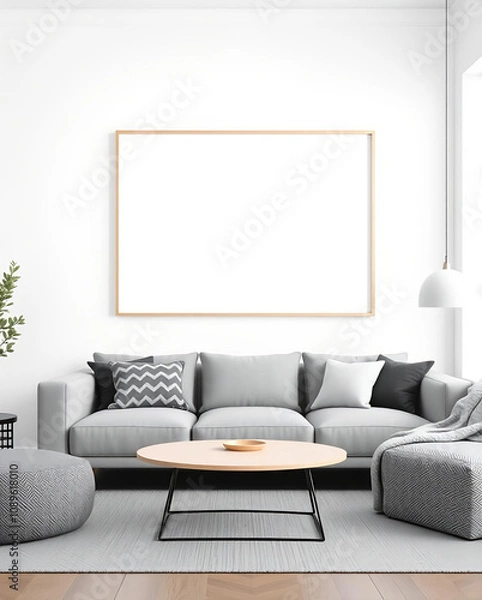 Fototapeta Square Artwork Template in a Modern Living Room with White Walls