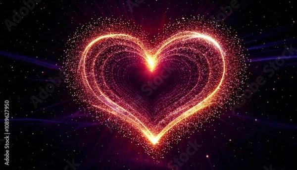 Fototapeta Glowing heart shape with sparkling particles in cosmic background  Sale promotion advertising for happy newyear, valentine