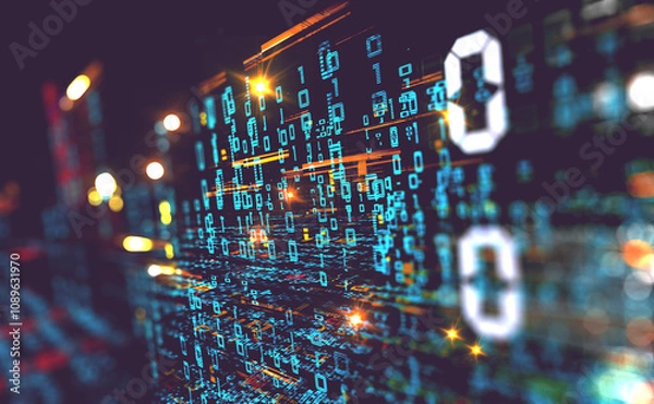 Obraz abstracto imagen digital relacionada con la ciberseguridad.
Análisis de volumen de datos e industria informática.Ilustración 3d. Estructura de datos y herramientas de información para el negocio de re