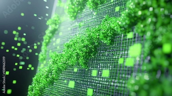 Fototapeta Dynamic green data visualization virtual environment digital art tech concept abstract viewpoint modern aesthetics