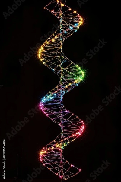 Fototapeta DNA helix with glowing lines, abstract molecular structure