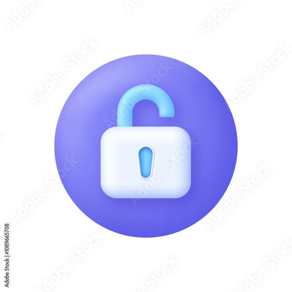 Obraz 3D Padlock security icon. Shield with padlock symbol. Cyber security to Protect Personal Data. Padlock icon.