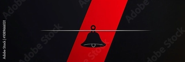 Fototapeta Dark charcoal and bright red split-screen banner with a Christmas bell silhouette spanning the sections, accented by a thin silver line and subtle shadow for depth, bold and modern
