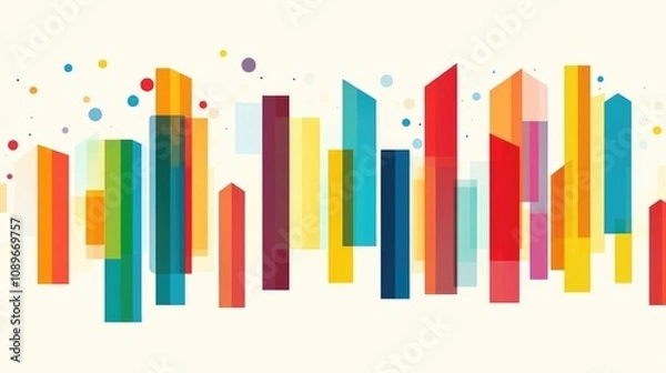 Fototapeta Vibrant Abstract City Skyline in Bold Colors with Geometric Shapes and Playful Dots for Modern Art and Design Inspiration